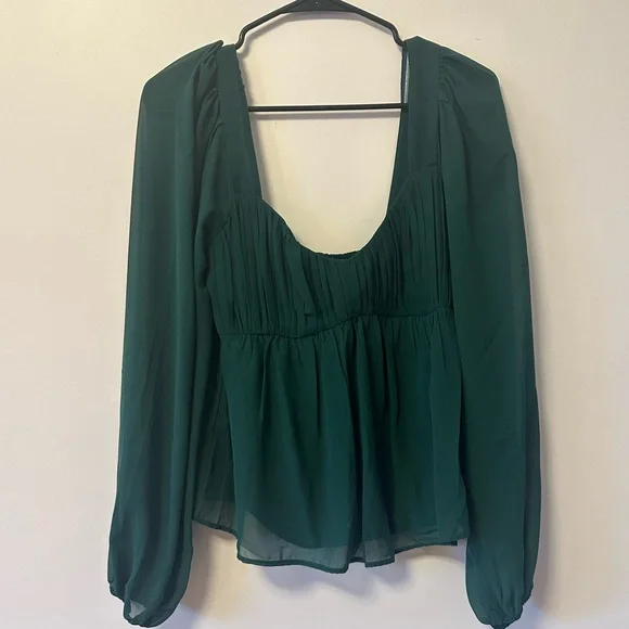 Abercrombie & Fitch Deep Green Puff Sleeve Blouse - Picture 3 of 5